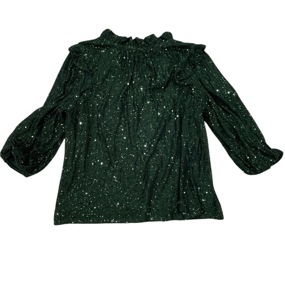 Crown & Ivy Sequined Christmas Hunter Green Pullover Top Size Petite Large - Picture 5 of 12